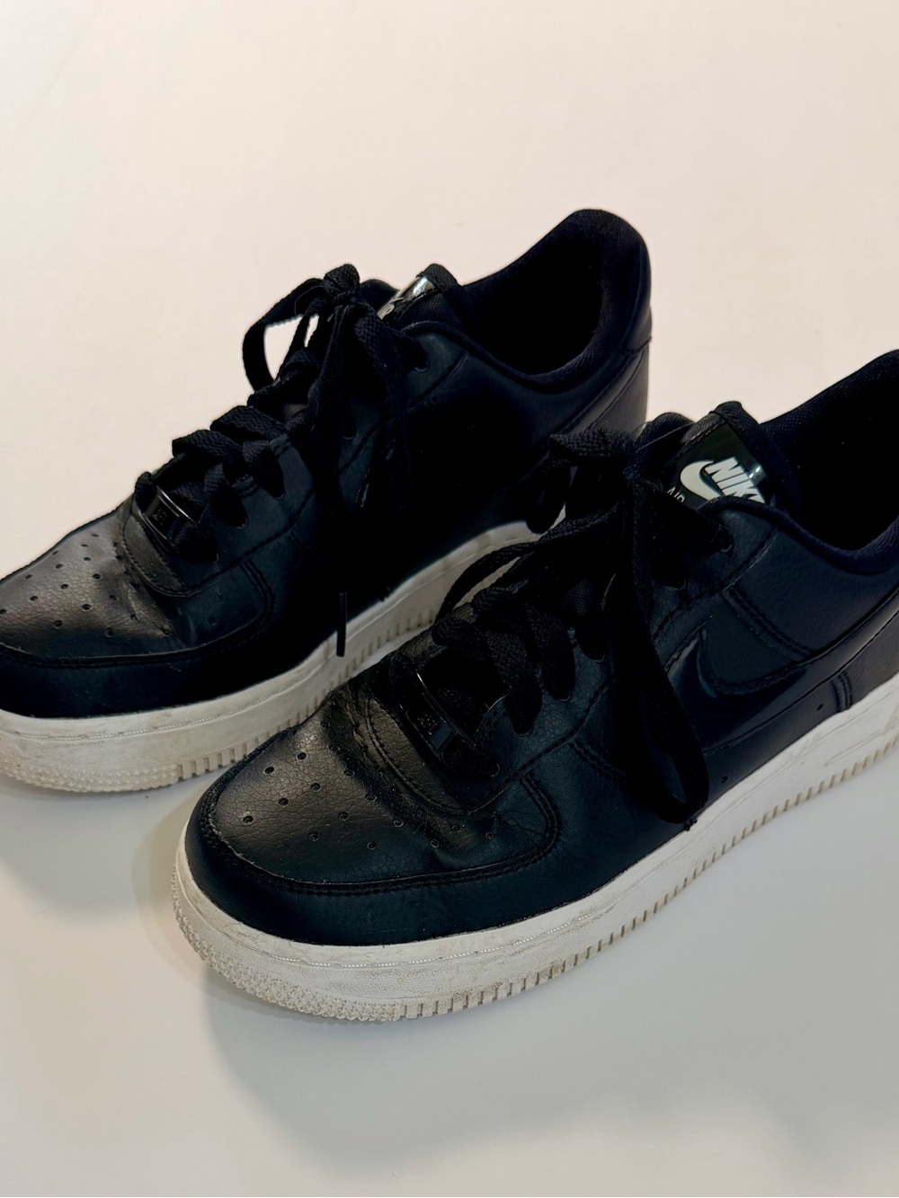 Woman’s Black Leather Low-Top Sneakers with White Sole